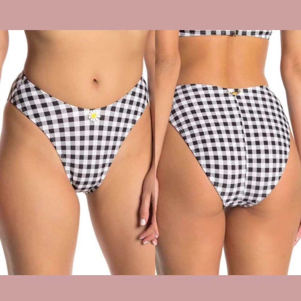 NEW‎ Betsey Johnson [ Large ] Gingham Plaid Picnik Artist Bikini Bottom